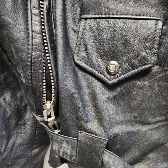Vintage Virginia Slims V Wear Black Real Leather Moto Biker Jacket Size Large - Picture 2 of 9